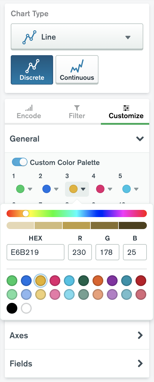 Custom color palette selection