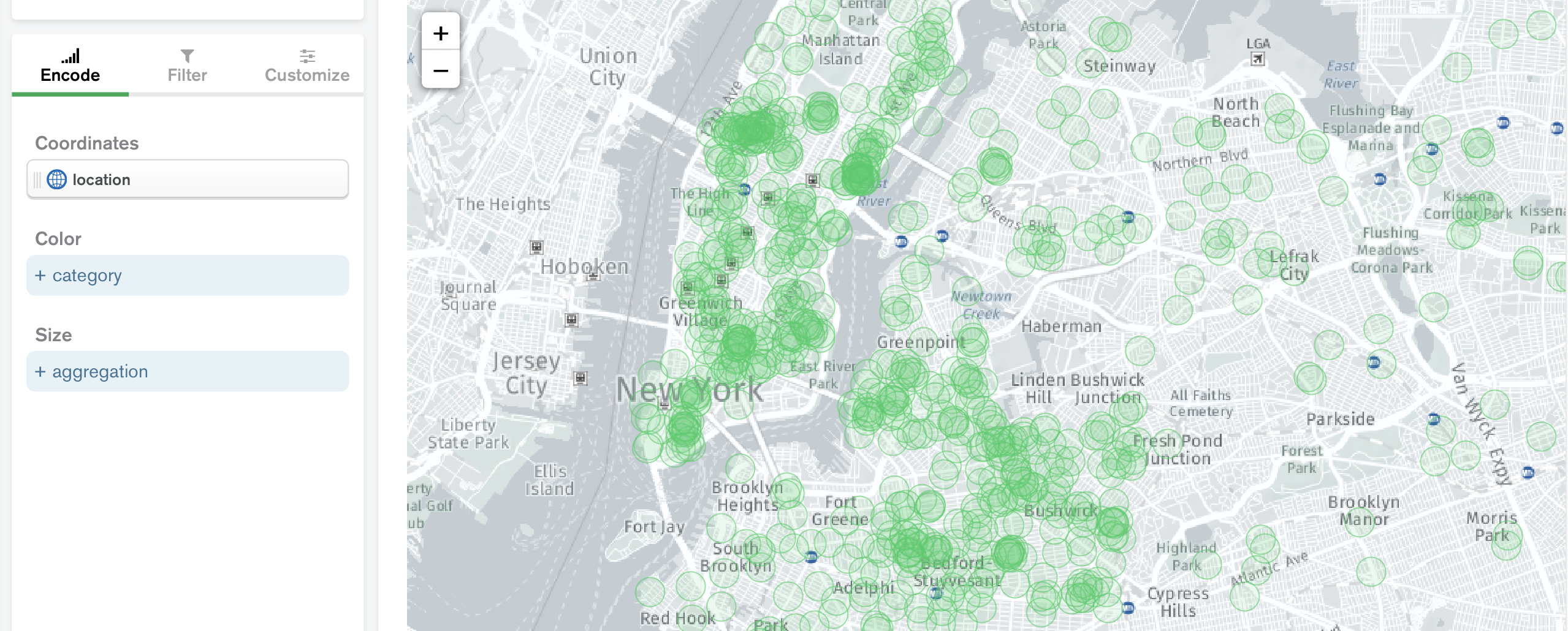 Geospatial scatter coordinates example